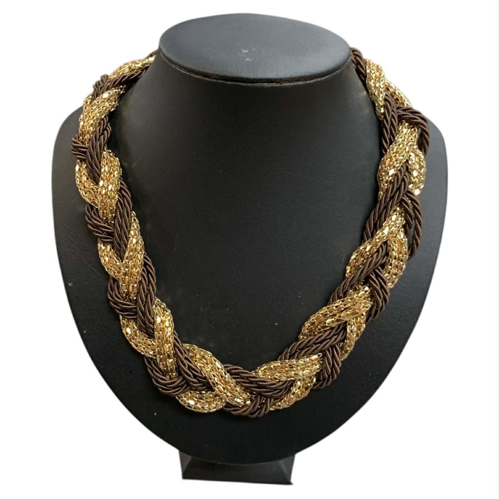 Elegant Gold and Brown Braided Necklace